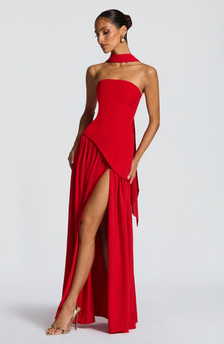 DIA Maliyah Maxi Dress Chiffon Skirt Lace-Up Back Red