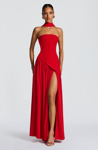 DIA Maliyah Maxi Dress Chiffon Skirt Lace-Up Back Red