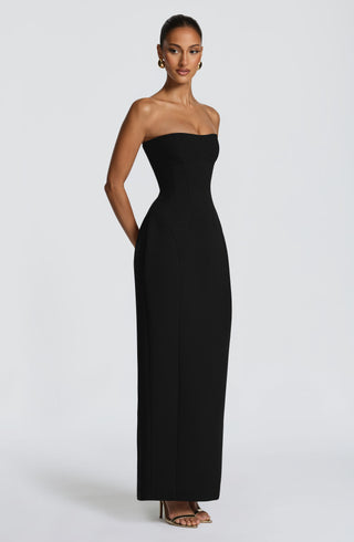 R.F Manon Maxi Dress Strapless Crepe Corset Black