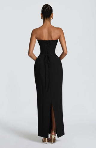 R.F Manon Maxi Dress Strapless Crepe Corset Black