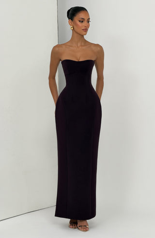 R.F Manon Maxi Dress Strapless Crepe Corset Black