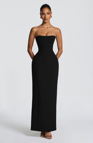 R.F Manon Maxi Dress Strapless Crepe Corset Black