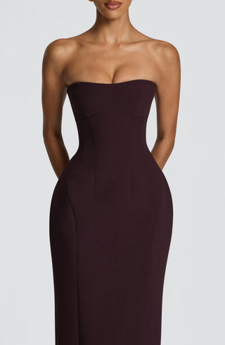 R.F Manon Maxi Dress Structured Crepe Corset Plum
