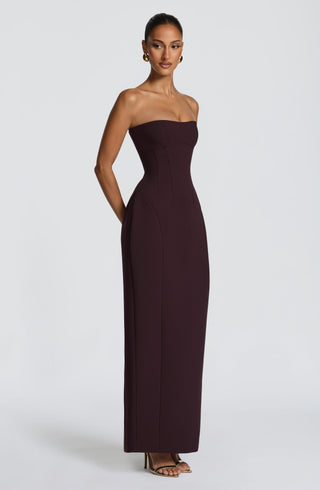 R.F Manon Maxi Dress Structured Crepe Corset Plum