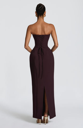R.F Manon Maxi Dress Structured Crepe Corset Plum