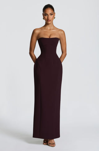 R.F Manon Maxi Dress Structured Crepe Corset Plum