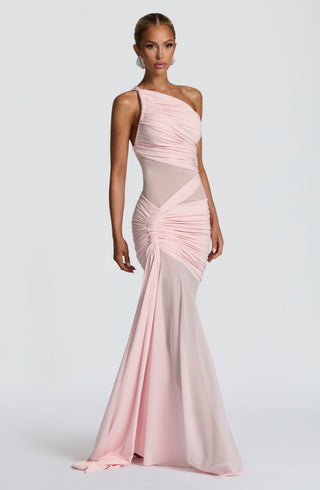 DIA Marianne Maxi Dress Asymmetrical Neckline Slinky Jersey Blush