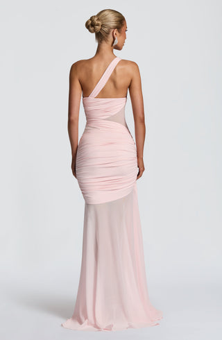 DIA Marianne Maxi Dress Asymmetrical Neckline Slinky Jersey Blush