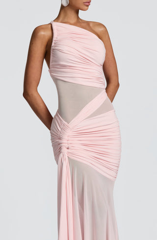 DIA Marianne Maxi Dress Asymmetrical Neckline Slinky Jersey Blush