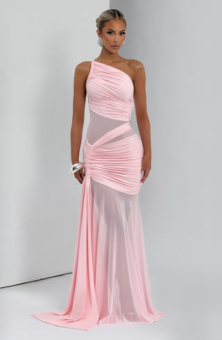 DIA Marianne Maxi Dress Asymmetrical Neckline Slinky Jersey Blush