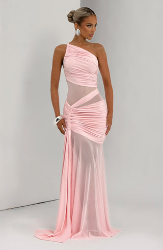 DIA Marianne Maxi Dress Asymmetrical Neckline Slinky Jersey Blush