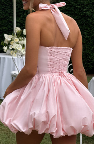 S.M Maricia Mini Dress Cotton Voile Square Halter Blush