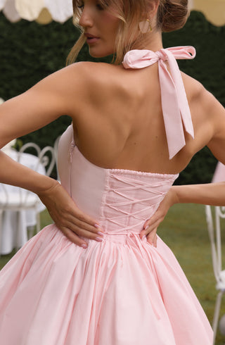 S.M Maricia Mini Dress Cotton Voile Square Halter Blush