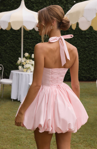 S.M Maricia Mini Dress Cotton Voile Square Halter Blush