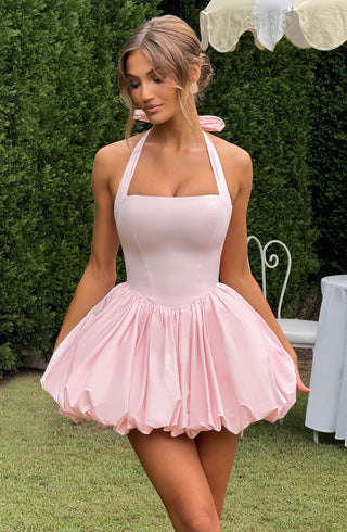 S.M Maricia Mini Dress Cotton Voile Square Halter Blush