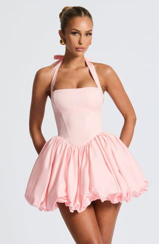 S.M Maricia Mini Dress Cotton Voile Square Halter Blush