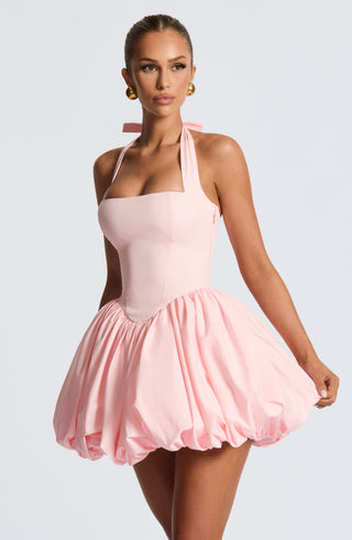 S.M Maricia Mini Dress Cotton Voile Square Halter Blush