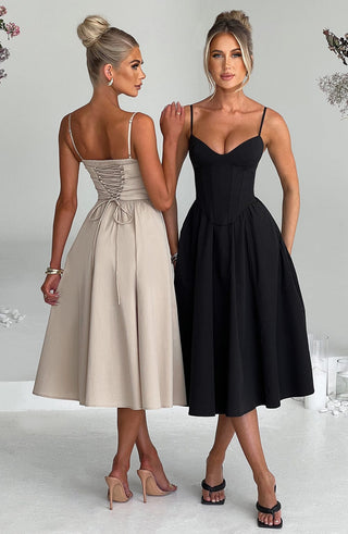M.T Mariella Midi Dress Corseted Cotton Black With Straps