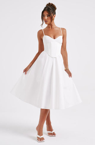 M.T Mariella Midi Dress Corseted Bodice Cotton Blend Ivory