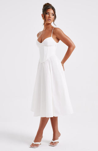 M.T Mariella Midi Dress Corseted Bodice Cotton Blend Ivory