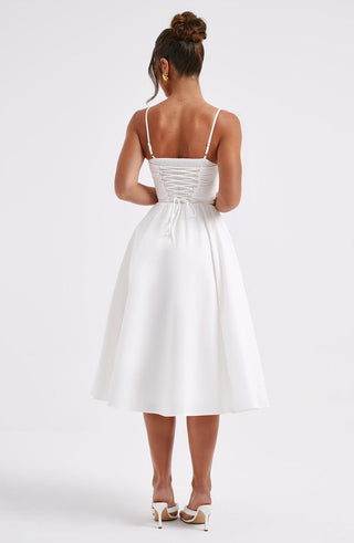 M.T Mariella Midi Dress Corseted Bodice Cotton Blend Ivory