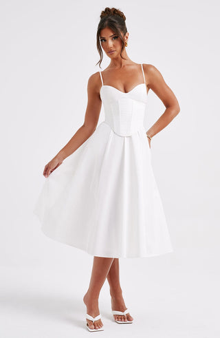 M.T Mariella Midi Dress Corseted Bodice Cotton Blend Ivory