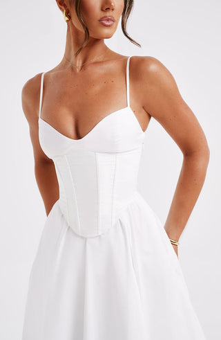 M.T Mariella Midi Dress Corseted Bodice Cotton Blend Ivory