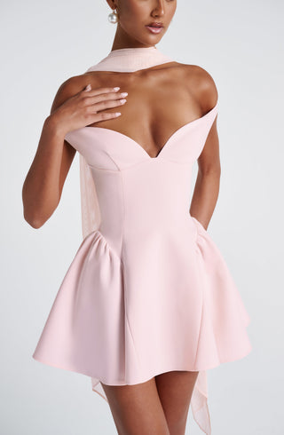 R.F Marla Mini Dress Non-Stretch Crepe Tulle Skirt Blush