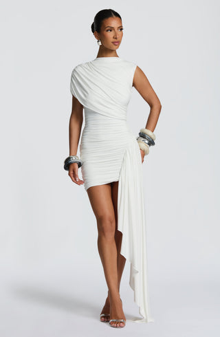 DIA Marnie Mini Dress Slinky Jersey Cowl Neck Ivory