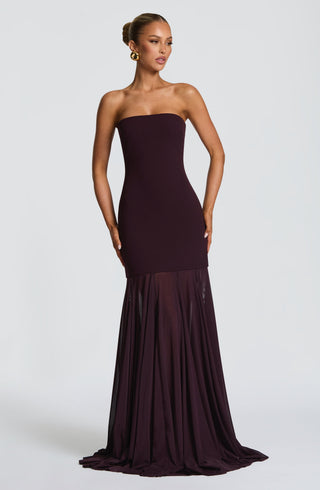 S.M Merritt Gown Bodyhugging Strapless Maxi Dress Plum