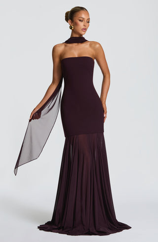 S.M Merritt Gown Bodyhugging Strapless Maxi Dress Plum