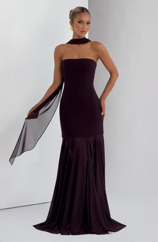 S.M Merritt Gown Bodyhugging Strapless Maxi Dress Plum