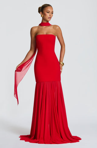 S.M Merritt Gown Strapless Stretch Crepe Maxi Red