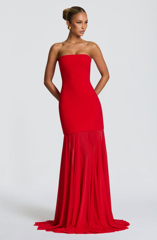 S.M Merritt Gown Strapless Stretch Crepe Maxi Red