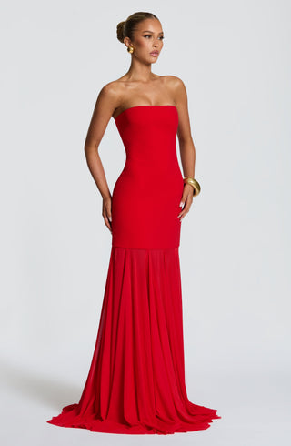 S.M Merritt Gown Strapless Stretch Crepe Maxi Red