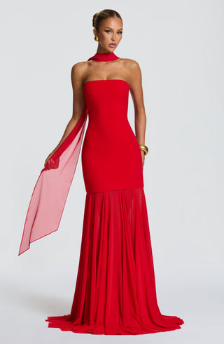S.M Merritt Gown Strapless Stretch Crepe Maxi Red