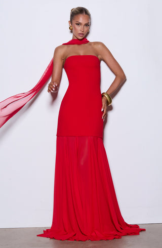 S.M Merritt Gown Strapless Stretch Crepe Maxi Red