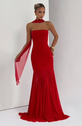 S.M Merritt Gown Strapless Stretch Crepe Maxi Red