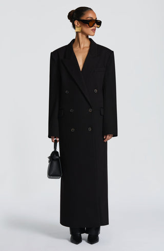 S.M Michelle Coat Double-Breasted Boxy Fit Fully Lined Black