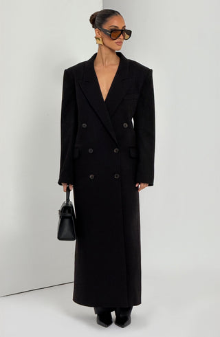 S.M Michelle Coat Double-Breasted Boxy Fit Fully Lined Black