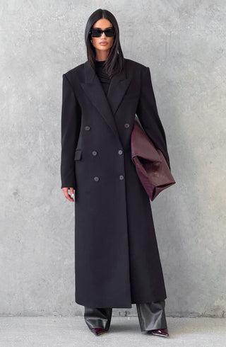 S.M Michelle Coat Double-Breasted Boxy Fit Fully Lined Black