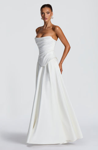 T.X Mira Maxi Skirt Duchess Satin Mid-Rise Waistband Ivory