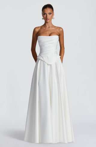 T.X Mira Maxi Skirt Duchess Satin Mid-Rise Waistband Ivory