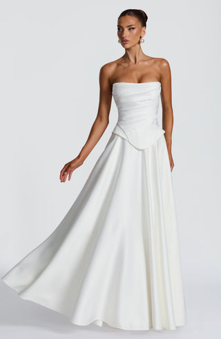 T.X Mira Maxi Skirt Duchess Satin Mid-Rise Waistband Ivory