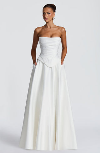 T.X Mira Maxi Skirt Duchess Satin Mid-Rise Waistband Ivory