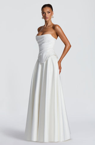 T.X Mira Maxi Skirt Duchess Satin Mid-Rise Waistband Ivory