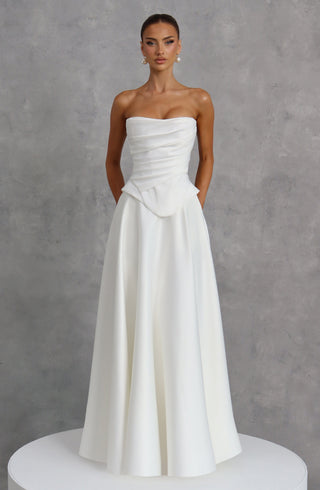 T.X Mira Maxi Skirt Duchess Satin Mid-Rise Waistband Ivory