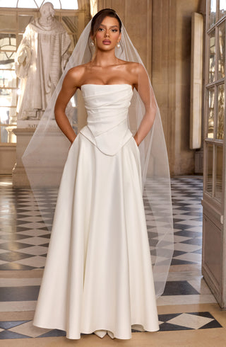 T.X Mira Maxi Skirt Duchess Satin Mid-Rise Waistband Ivory