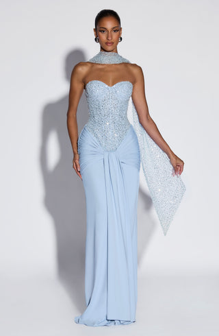 R.F Miya Scarf Embellished Tulle Double-Layered Glacier Blue One Size
