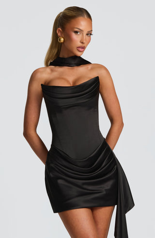 M.T Mona Mini Dress Satin Corset Bodice Black